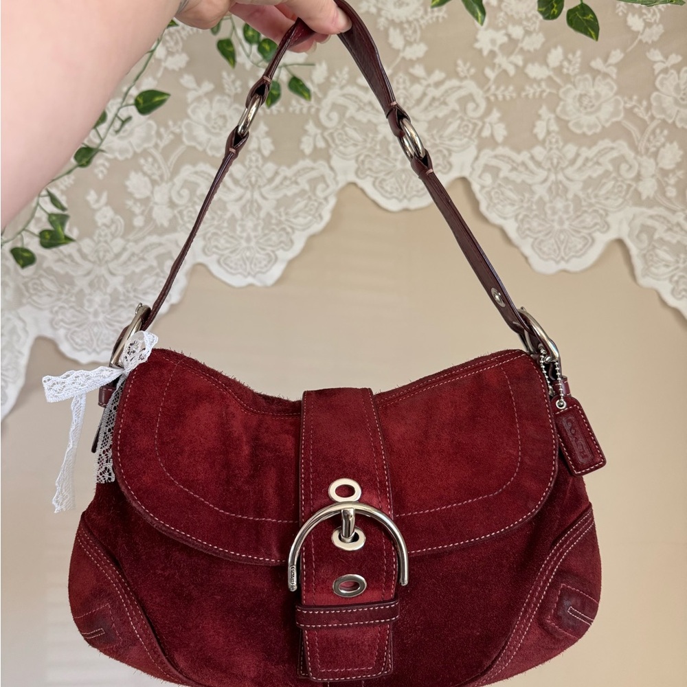Coach Burgundy Red Suede Shoulder Bag